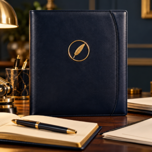 Notary training materials with journal, pen, and embossing tool